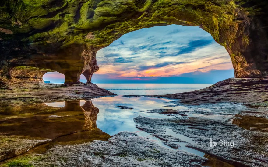 Cavern in Pictured Rocks National Lakeshore on Lake Superior, Michigan