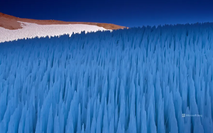 Nieve penitente ice formations seen on Agua Negra Pass in the Coquimbo Region of the Andes, Chile