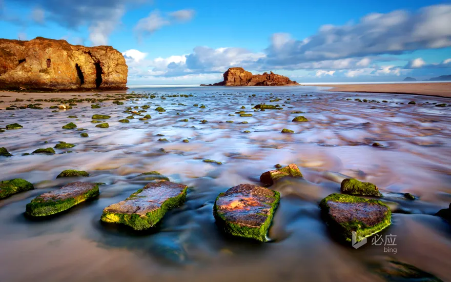 The stepping stones on Perranporth beach, Cornwall, England