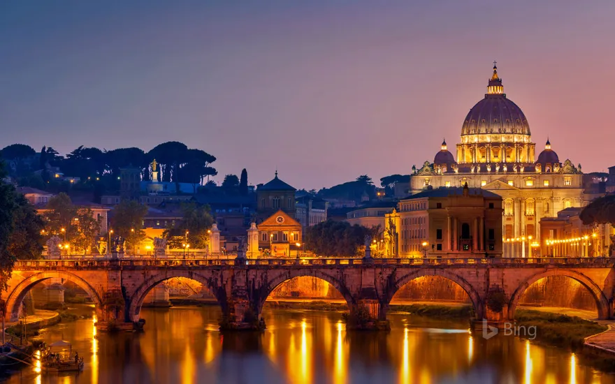 Ponte Sant'Angelo and St. Peter's Basilica in Rome, Italy