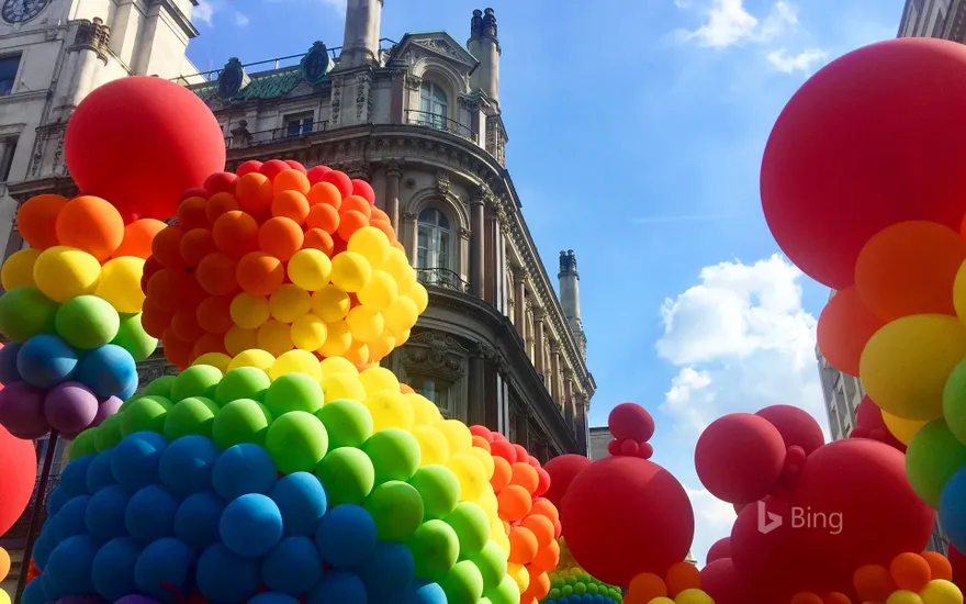 Rainbow-coloured balloons at the Pride in London parade
