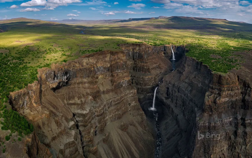 Waterfalls in a canyon of Siberia’s Putorana Plateau, Russia