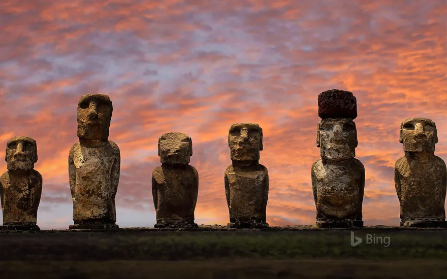 Moai statues at Ahu Tongariki in Rapa Nui National Park, Easter Island, Chile