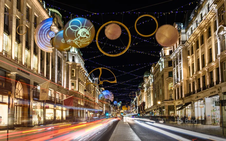 Christmas lights on Regent Street in London’s West End