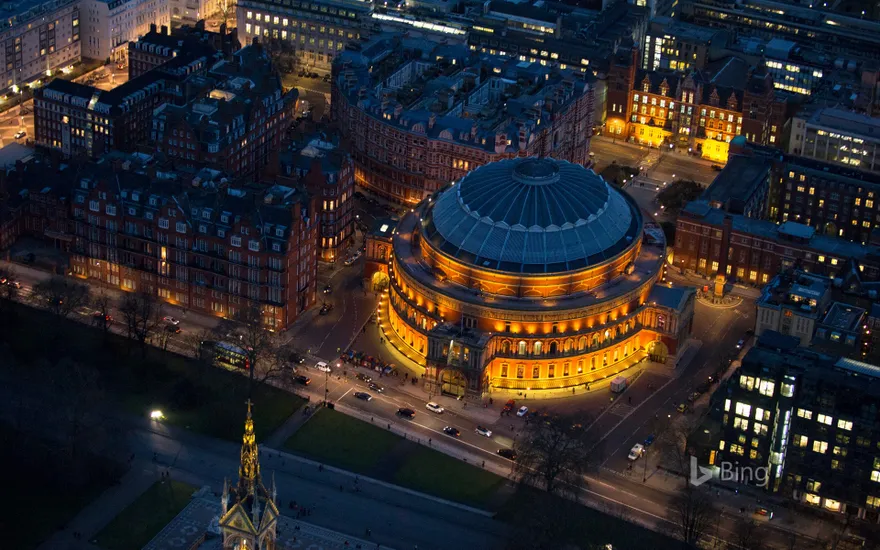 Aerial view of the Royal Albert Hall in South Kensington, London, England