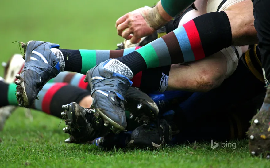 Rugby Union, close-up of a scrum tackle