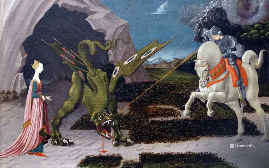 Painting titled 'Saint George and the Dragon' by Paolo Uccello