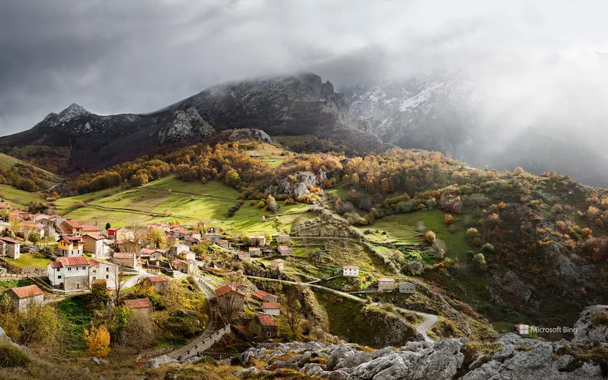 Sotres village in the Picos de Europa, Asturias, Spain