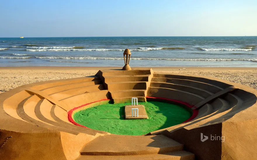 A cricket stadium made from sand in Puri, Odisha, India