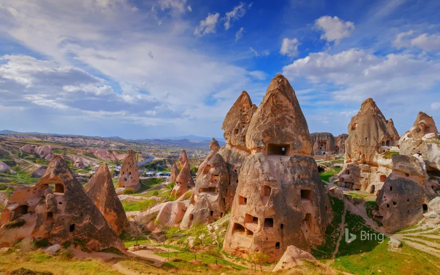Fairy chimneys and cave dwellings in Uçhisar, Cappadocia, Turkey
