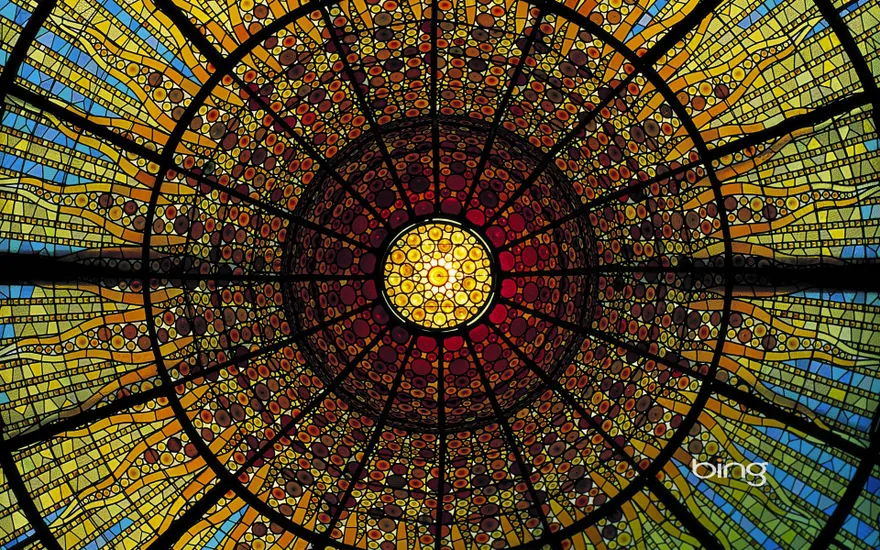 Stained-glass ceiling of the Palau de la Musica Catalana, Barcelona, Spain