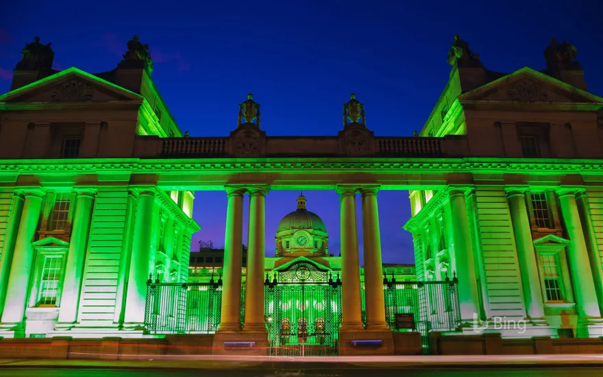 Department of the Taoiseach lit up for the St Patrick's Festival in Dublin, Ireland