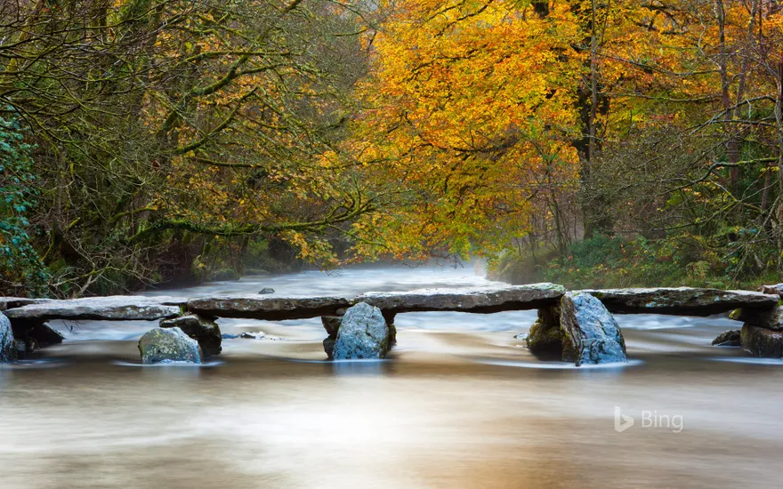 The Tarr Steps across the River Barle in Exmoor National Park, Somerset