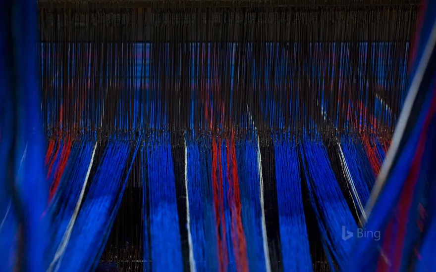 Tartan fabric on a loom in Edinburgh, Scotland
