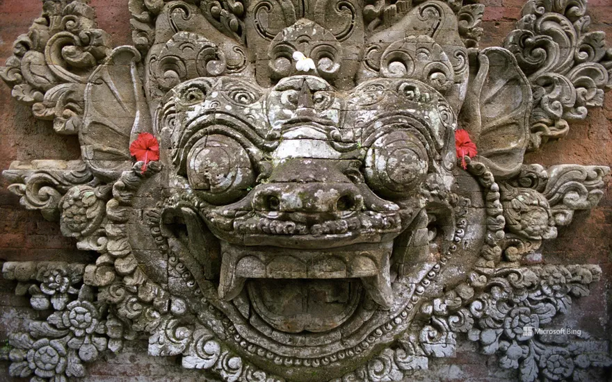 Stone carving at a temple in Ubud, Bali, Indonesia (