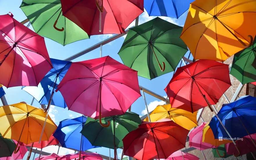 Art installation of umbrellas, Borough Market, London, England