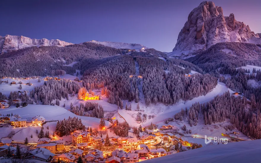 Sunset in Val Gardena in the Dolomites of South Tyrol, Italy
