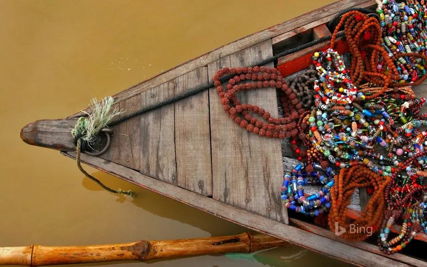 A boat in the Ganges river at Varanasi, India
