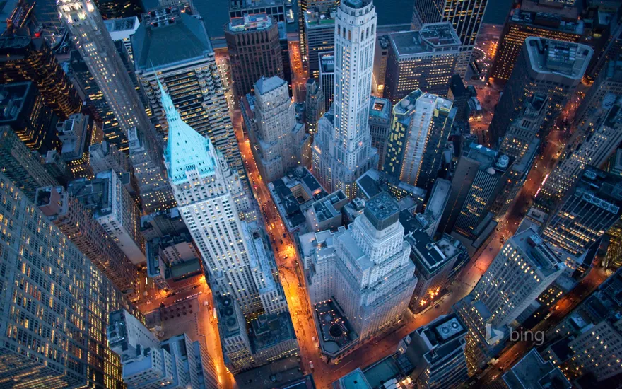 Aerial view of Wall Street, New York City