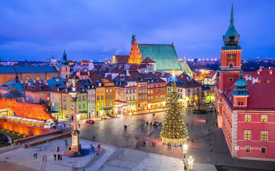 Christmas tree in Castle Square, Warsaw, Poland