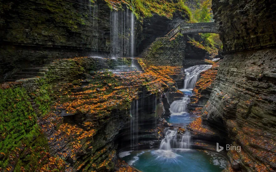 Watkins Glen State Park's Rainbow Falls in the Finger Lakes region of upstate New York