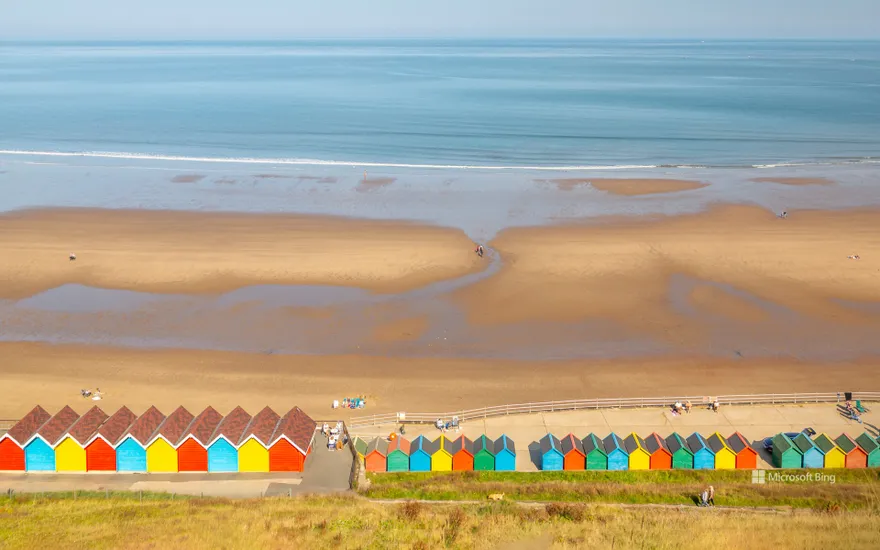 Beach huts on West Cliff Beach, Whitby, North Yorkshire