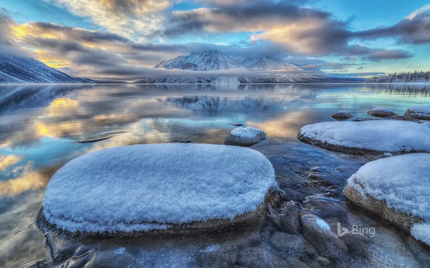 Kathleen Lake and Mount Worthington in Kluane National Park, Yukon